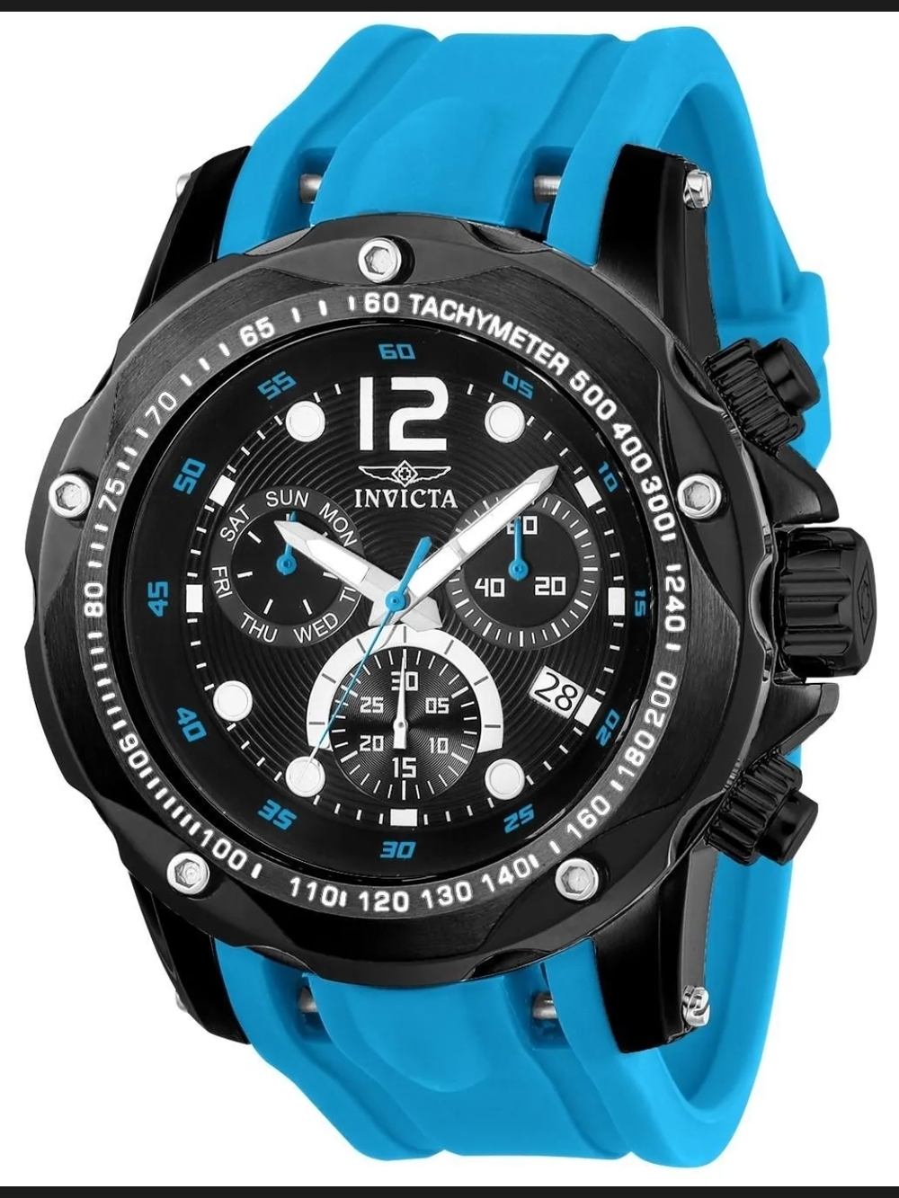 Invicta Men’s Black Dial Chronograph Watch with Blue Silicone Strap